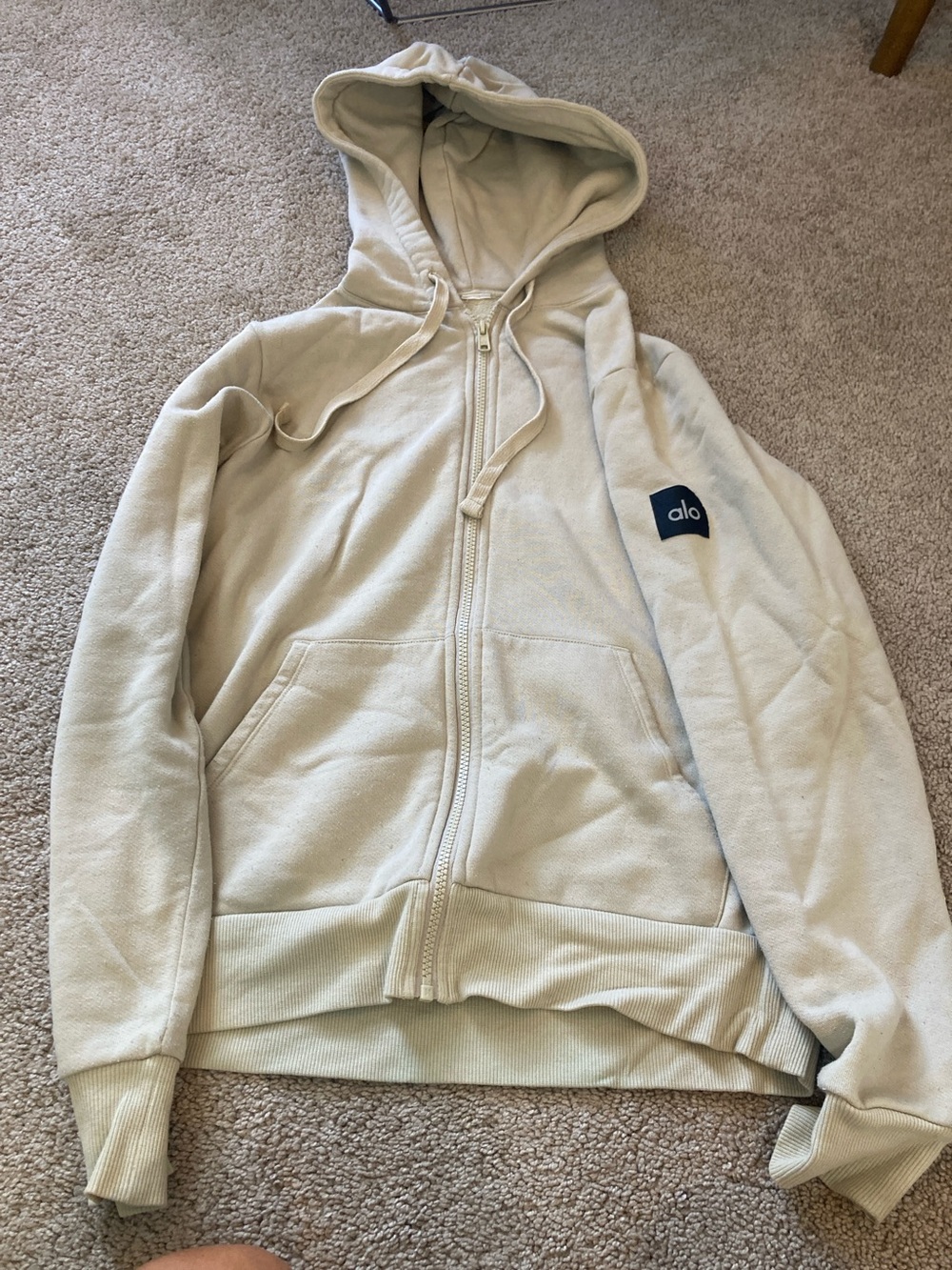 ALO Yoga Men’s Cream Full-Zip Hoodie
